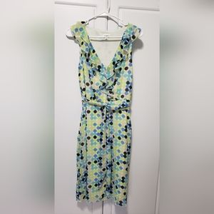 Cato Midi Ruffle Sleeves Green Teal Black Polka Dot Dress sz8